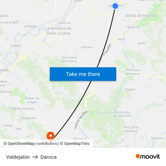 Valdejalón to Daroca map