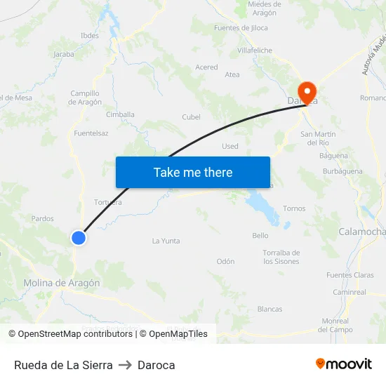 Rueda de La Sierra to Daroca map