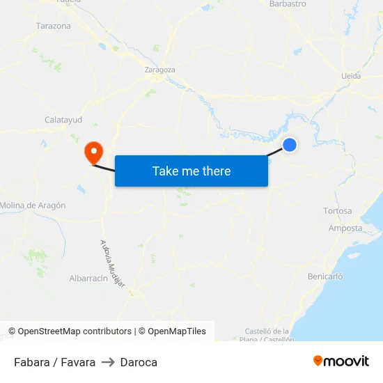 Fabara / Favara to Daroca map