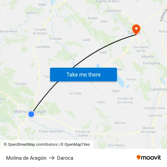 Molina de Aragón to Daroca map