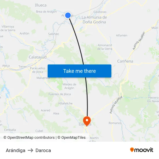 Arándiga to Daroca map
