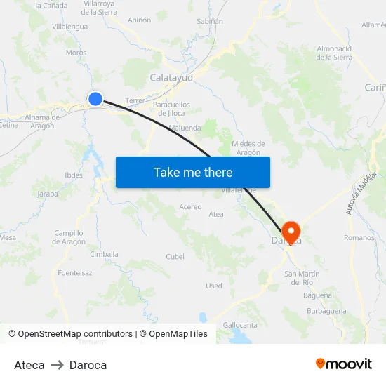 Ateca to Daroca map