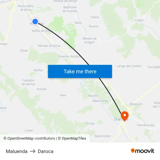 Maluenda to Daroca map