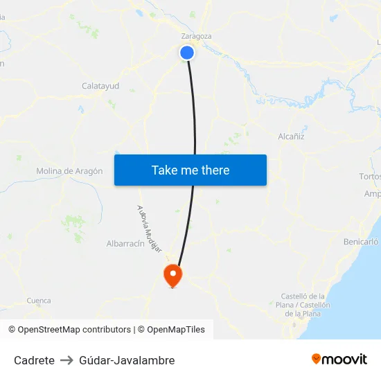 Cadrete to Gúdar-Javalambre map