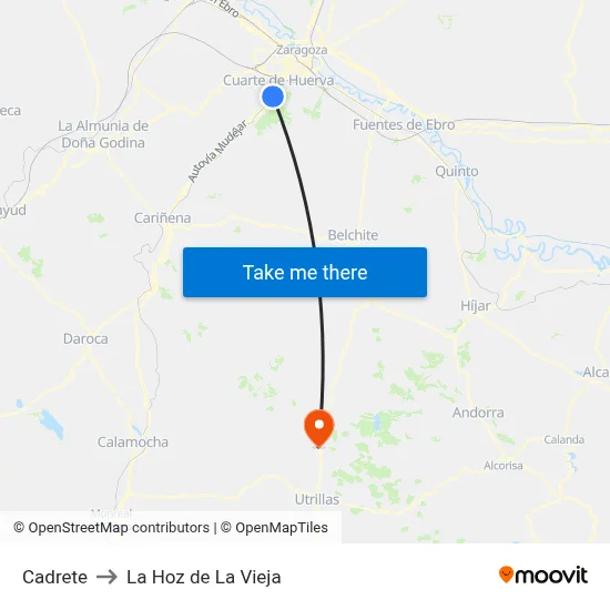 Cadrete to La Hoz de La Vieja map