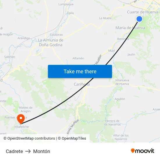 Cadrete to Montón map