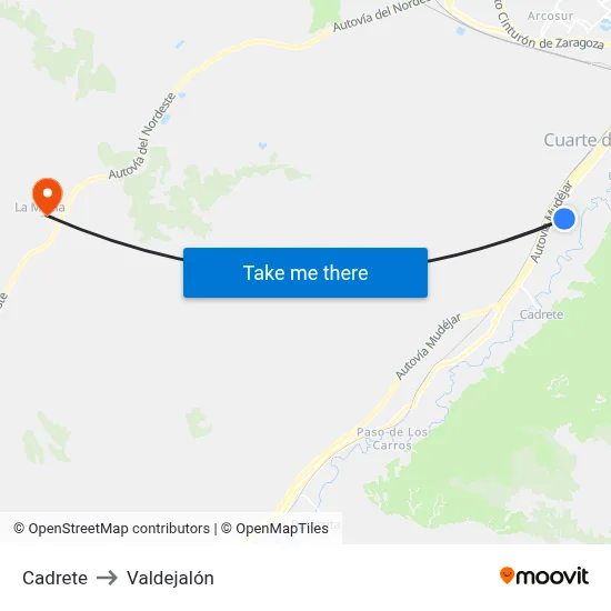 Cadrete to Valdejalón map