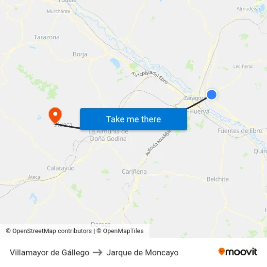 Villamayor de Gállego to Jarque de Moncayo map
