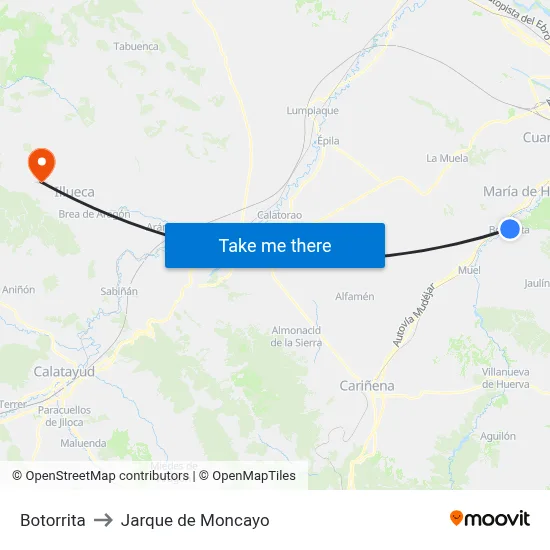 Botorrita to Jarque de Moncayo map