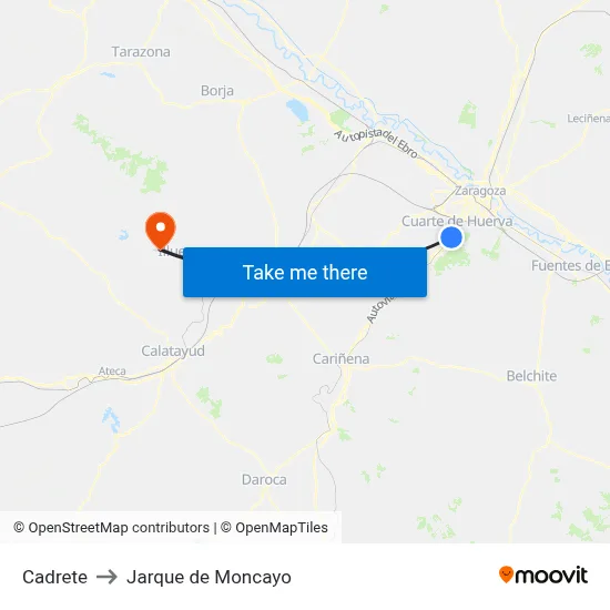 Cadrete to Jarque de Moncayo map