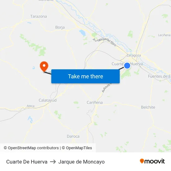 Cuarte De Huerva to Jarque de Moncayo map