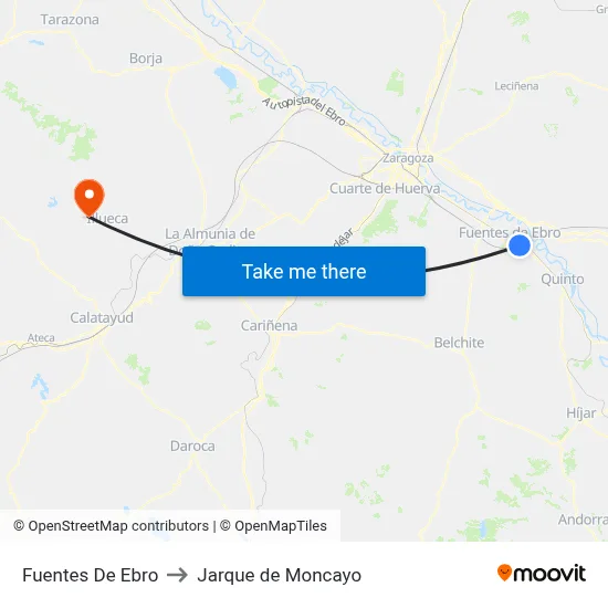 Fuentes De Ebro to Jarque de Moncayo map