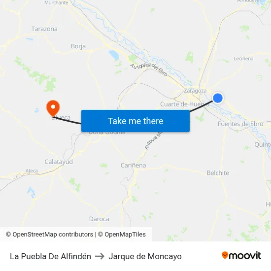La Puebla De Alfindén to Jarque de Moncayo map