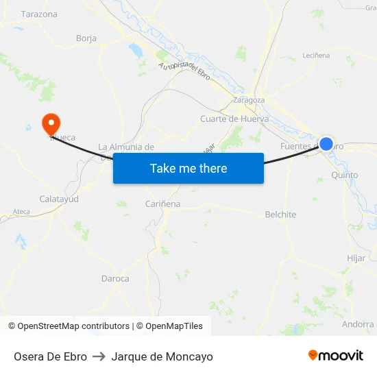 Osera De Ebro to Jarque de Moncayo map