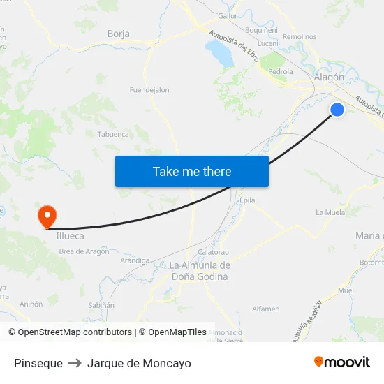 Pinseque to Jarque de Moncayo map