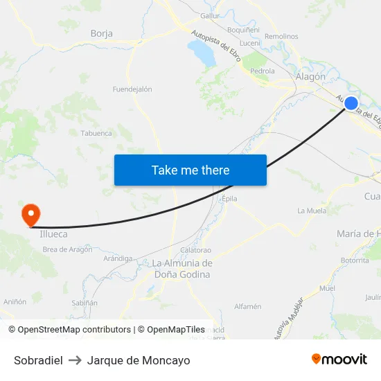 Sobradiel to Jarque de Moncayo map