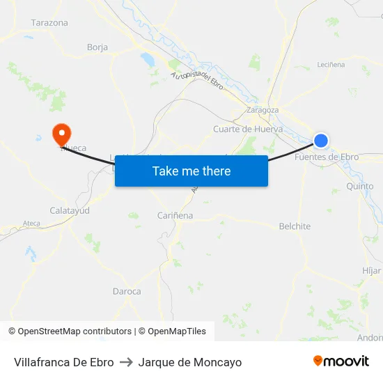 Villafranca De Ebro to Jarque de Moncayo map