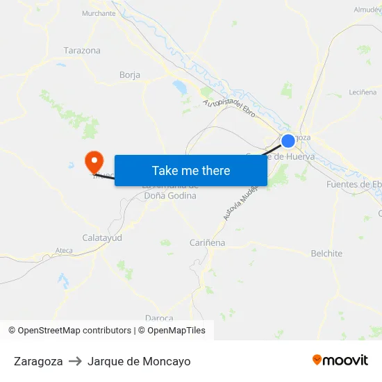 Zaragoza to Jarque de Moncayo map