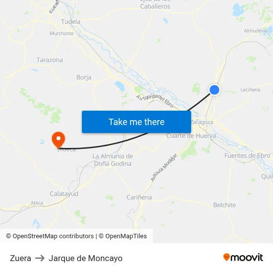 Zuera to Jarque de Moncayo map