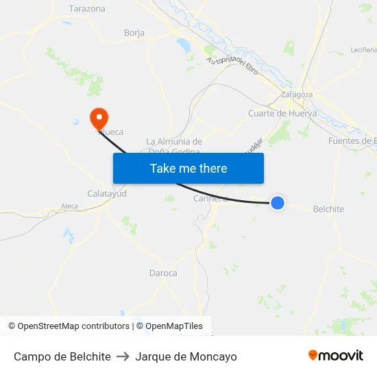 Campo de Belchite to Jarque de Moncayo map
