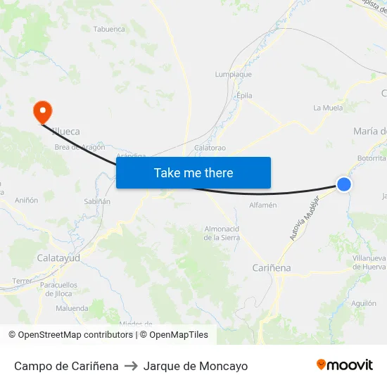 Campo de Cariñena to Jarque de Moncayo map