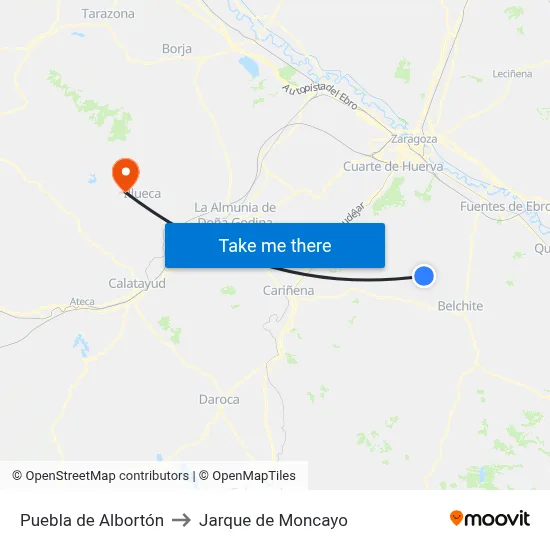 Puebla de Albortón to Jarque de Moncayo map