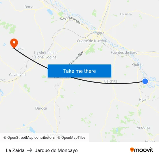 La Zaida to Jarque de Moncayo map