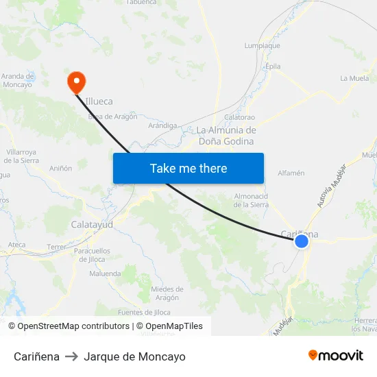 Cariñena to Jarque de Moncayo map