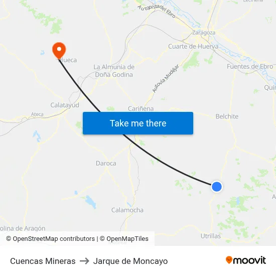 Cuencas Mineras to Jarque de Moncayo map