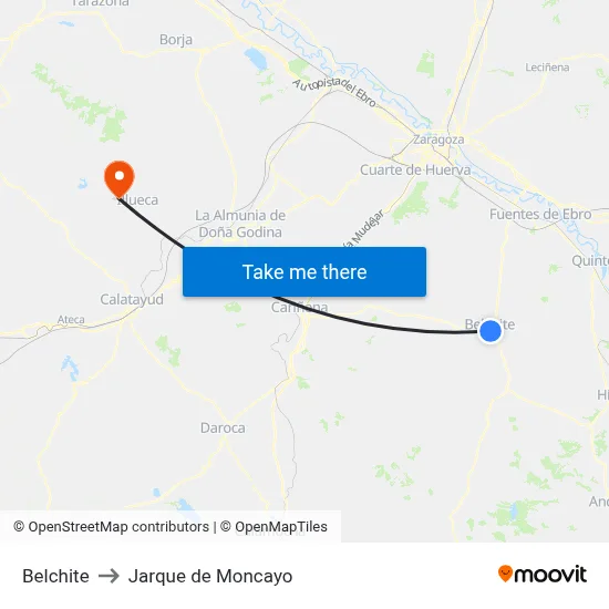 Belchite to Jarque de Moncayo map
