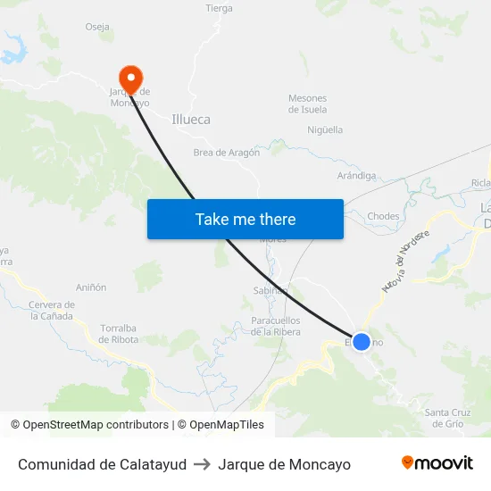 Comunidad de Calatayud to Jarque de Moncayo map