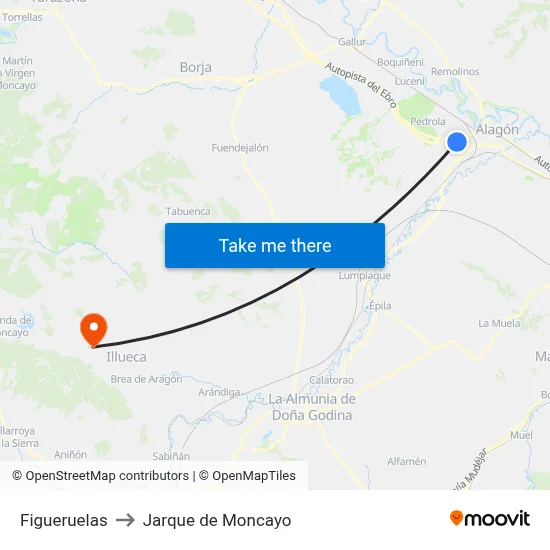 Figueruelas to Jarque de Moncayo map
