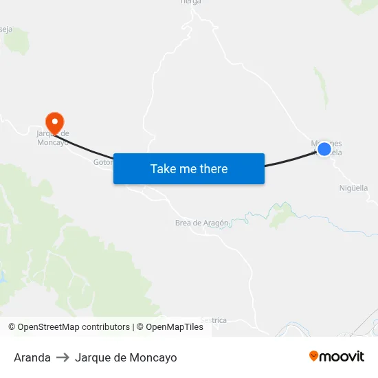 Aranda to Jarque de Moncayo map