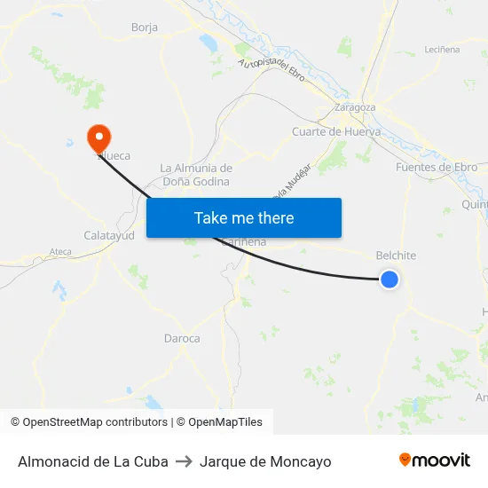 Almonacid de La Cuba to Jarque de Moncayo map