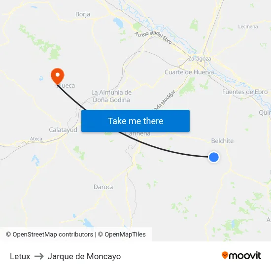 Letux to Jarque de Moncayo map