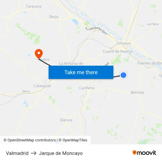 Valmadrid to Jarque de Moncayo map