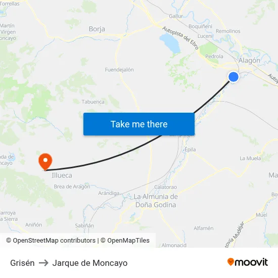 Grisén to Jarque de Moncayo map