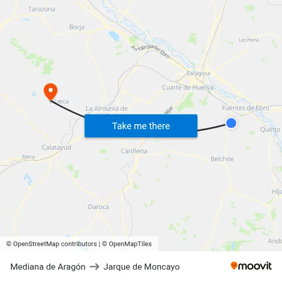 Mediana de Aragón to Jarque de Moncayo map