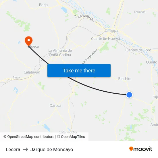 Lécera to Jarque de Moncayo map