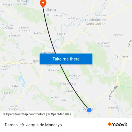 Daroca to Jarque de Moncayo map