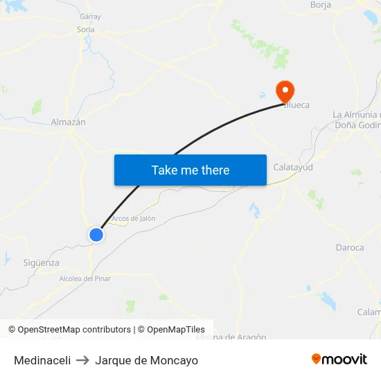 Medinaceli to Jarque de Moncayo map