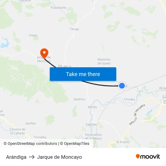 Arándiga to Jarque de Moncayo map