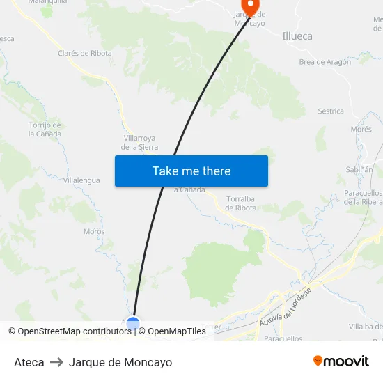 Ateca to Jarque de Moncayo map