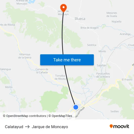 Calatayud to Jarque de Moncayo map