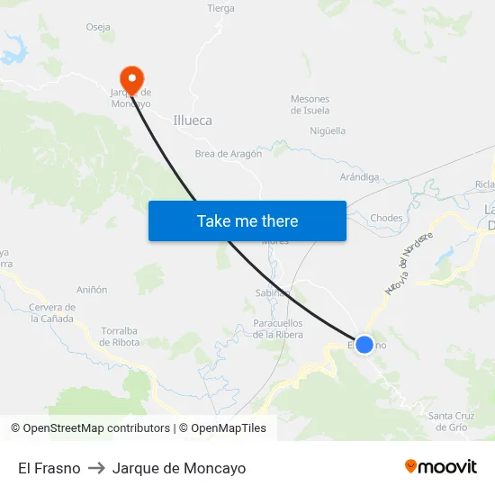 El Frasno to Jarque de Moncayo map