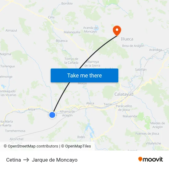 Cetina to Jarque de Moncayo map