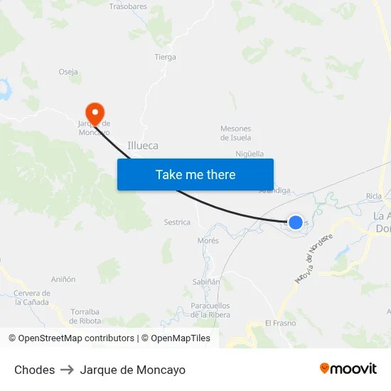 Chodes to Jarque de Moncayo map