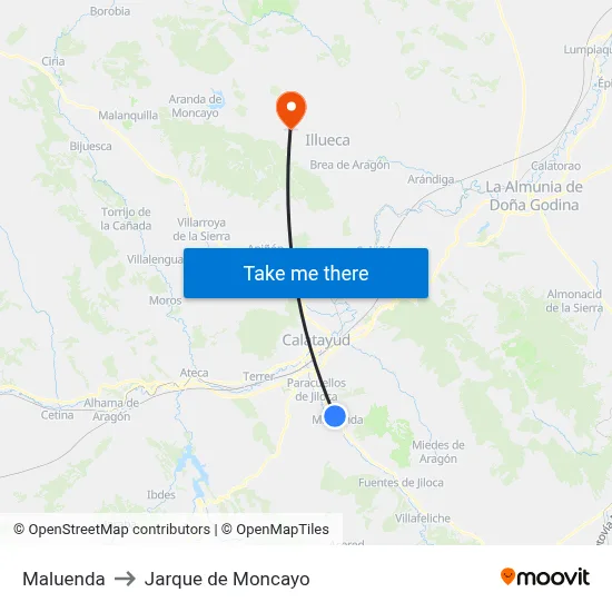 Maluenda to Jarque de Moncayo map