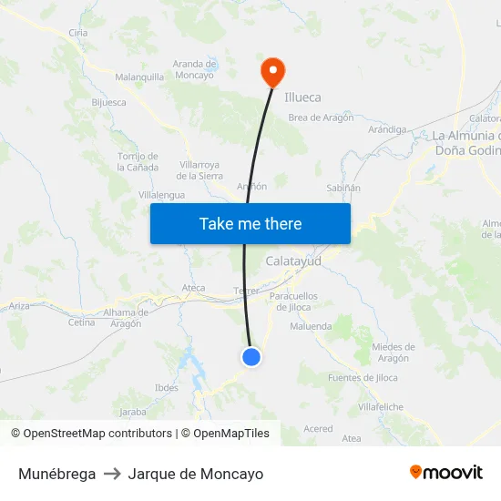 Munébrega to Jarque de Moncayo map