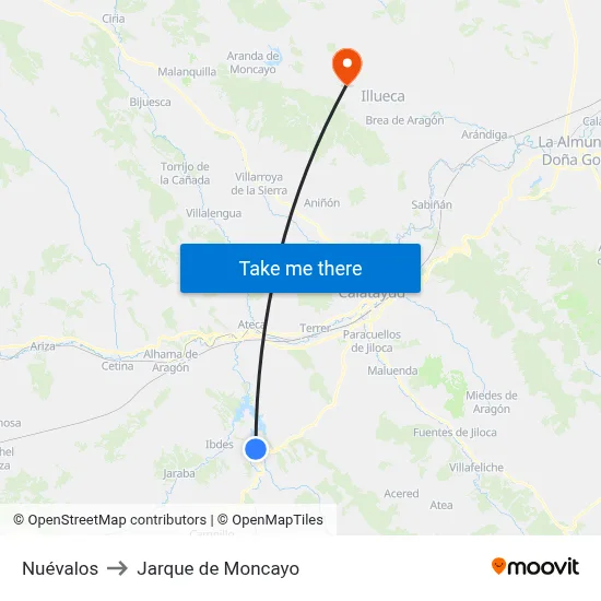 Nuévalos to Jarque de Moncayo map